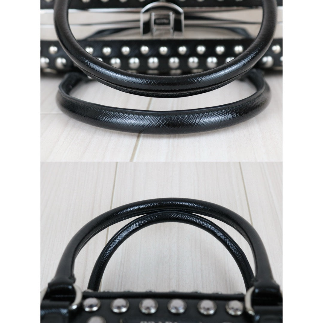Good ( Rank AB)｜Prada Saffiano Lux Leather Rhinestone HandBag Black｜X25040304
