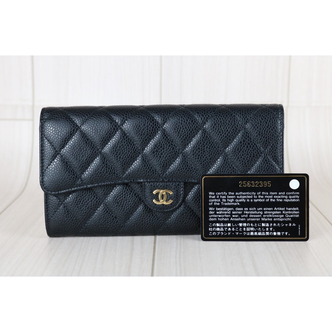 Very Good ( Rank A) ｜Chanel Caviar Skin Black  Wallet Made In 2018Year ｜S25063002