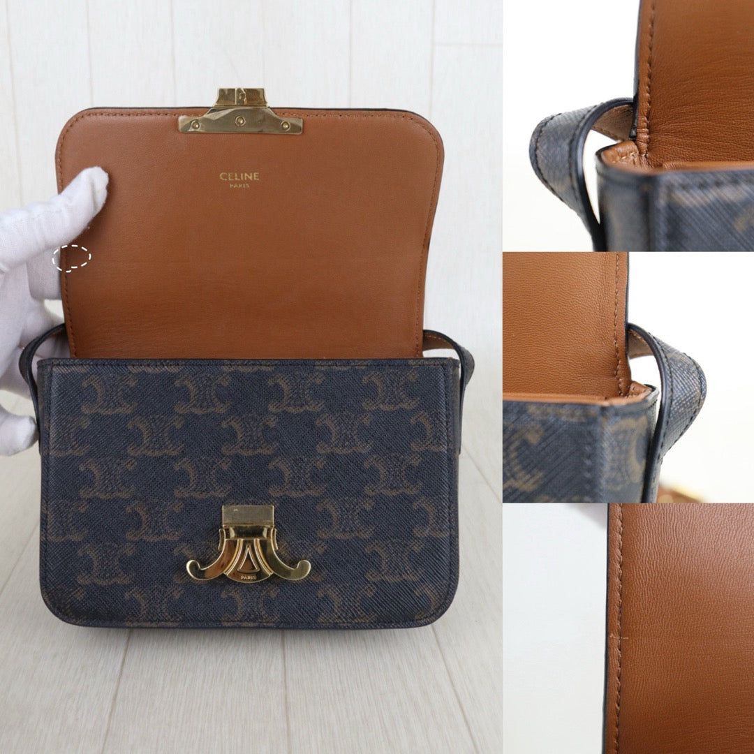 Include Entrupy Certificate of Authenticity｜Very Good ( Rank A) ｜ CELINE Macadam Triomphe Teen Shoulder Bag｜S26030101