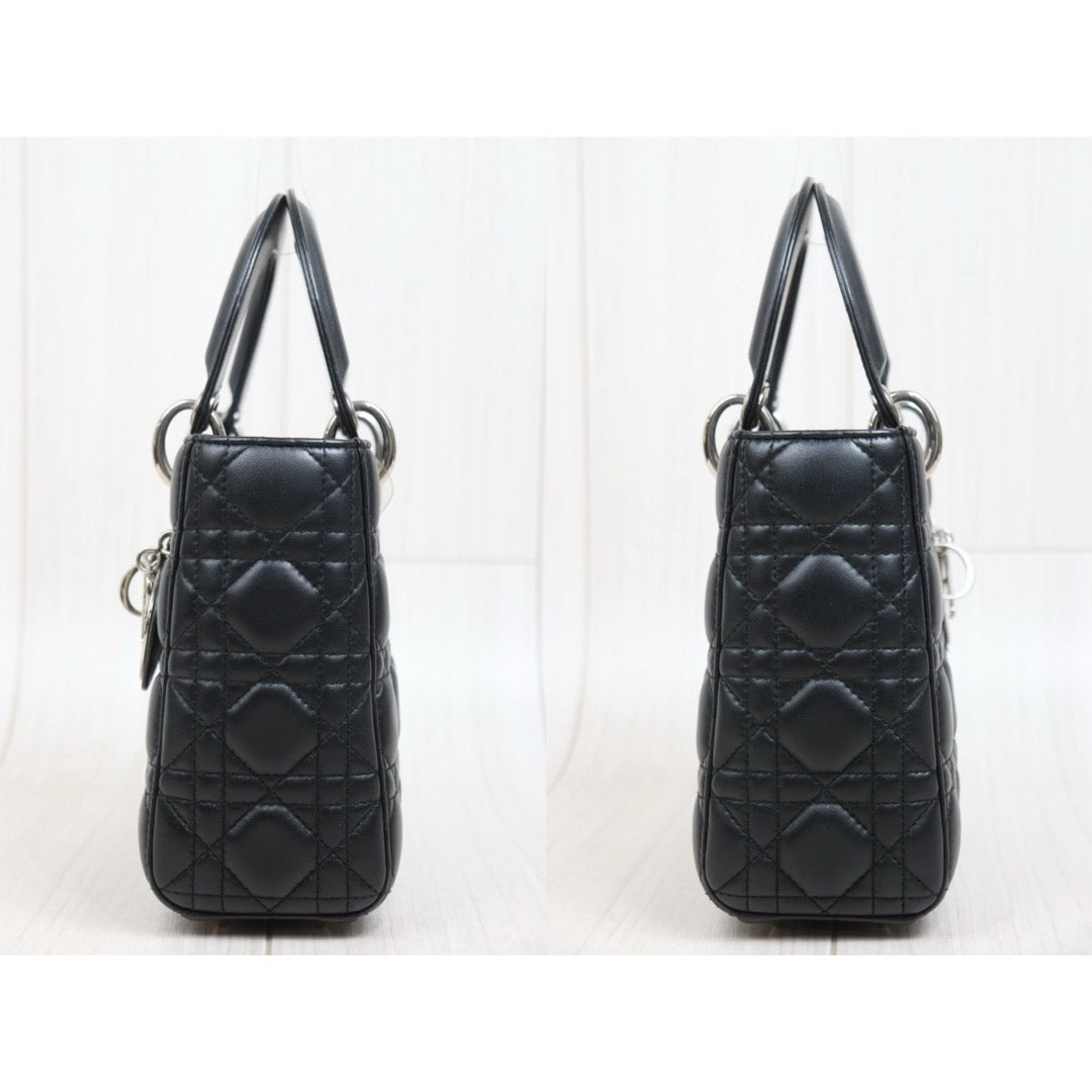 Very Good ( Rank A) ｜  Dior Lady Dior Lamb Skin 2WAY Handbag Shoulder Bag  Black  ｜S26030908