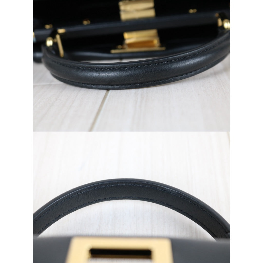Excellent（Rank SA） ｜ FENDI Calf Leather Peekapoo iconic mini Handbag With Shoulder Bag Black｜S25111802