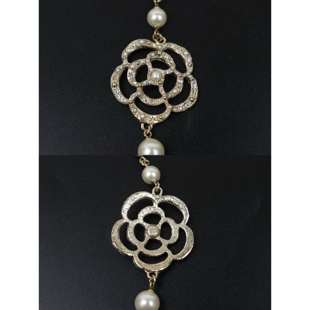 Very Good ( Rank A)｜ CHANEL Coco Mark Camellia Pearl Rhinestone  Necklace｜S25110440