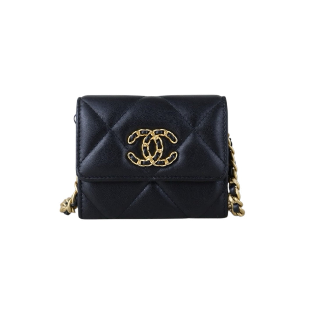 Include Entrupy Certificate of Authenticity｜Very Good ( Rank A)｜CHANEL 19bag Lambskin Black Mini WOC Chain Bag Made In 2021-2022 Year｜S26072507