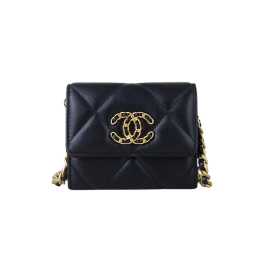Include Entrupy Certificate of Authenticity｜Very Good ( Rank A)｜CHANEL 19bag Lambskin Black Mini WOC Chain Bag Made In 2021-2022 Year｜S26072507