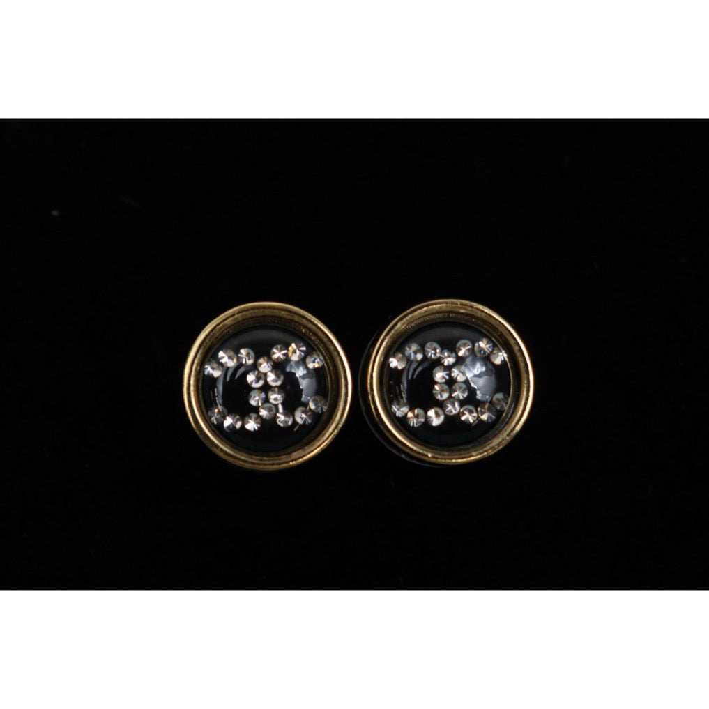 Include Authentic Detective Certificate of Authenticity｜Very Good ( Rank A) ｜CHANEL D20B COCO Mark Black Golden Rhinestone Earrings Made In 2020Year｜S26031027