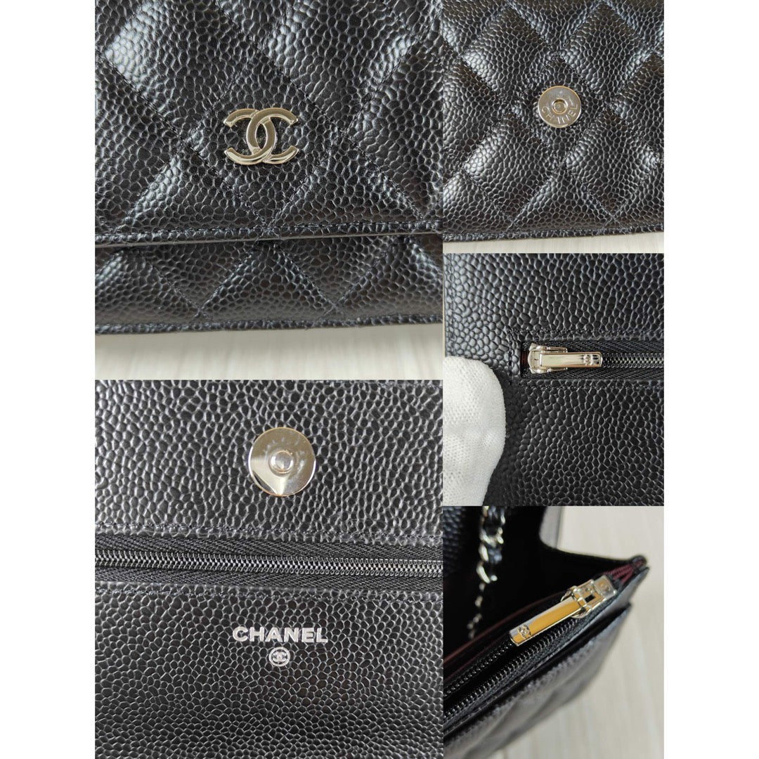 Rank S｜ CHANEL Matelasse Caviar Skin Chain Wallet Black Silver Hardware Made in 2021-2022 Year ｜S23120202