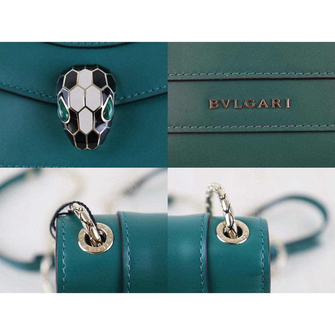 Include Entrupy Certificate of Authenticity｜Very Good ( Rank A)｜Bvlgari Calf Leather Serpenti Forever Top in Emerald Green PM Shoulder Strap ｜S26090738