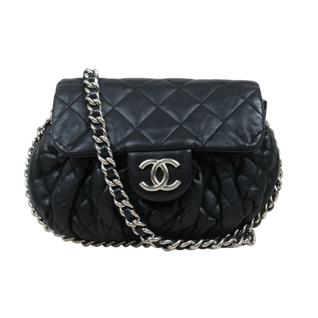 Very Good ( Rank AB)｜ CHANEL Calf Leather Chain Around Cloud Bag Shoulder Bag Black PM Made In 2012-2013Year｜L25111601