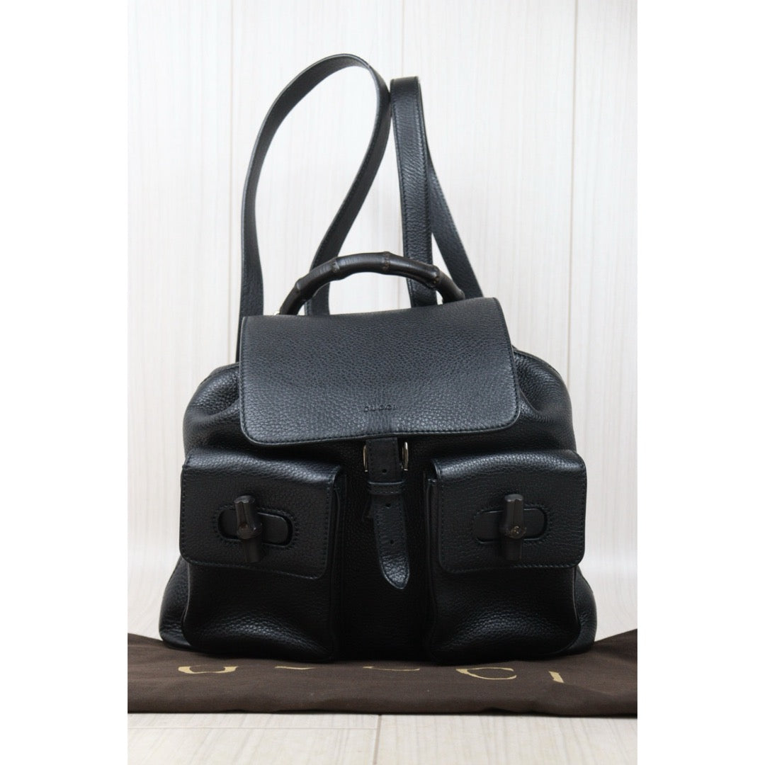 Very Good ( Rank A) ｜GUCCI Bamboo Leather Tassel Backpack GM Black｜25061007