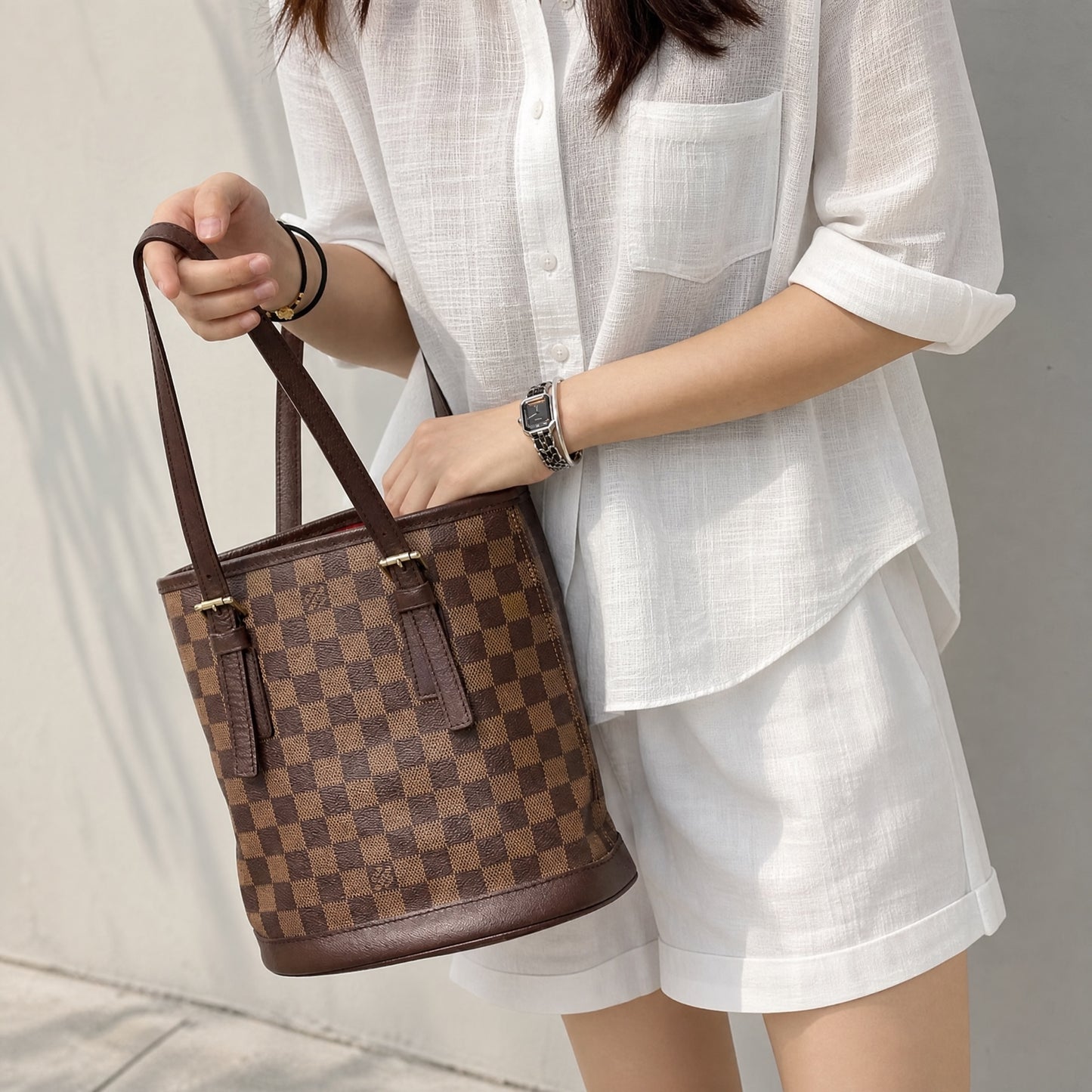 Include Entrupy Certificate of Authenticity｜Good ( Rank AB)｜ Louis Vuitton Damier Bucket PM Tote Bag｜26070904