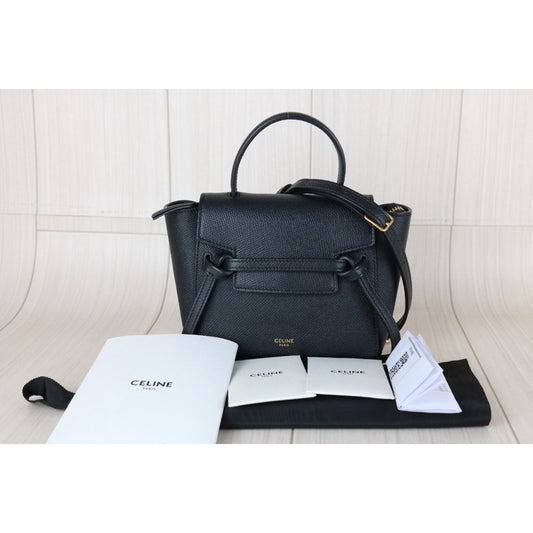 Good ( Rank AB)｜CELINE Calf Leather Belt Pico Handbag Shoulder Bag Black｜X25092807