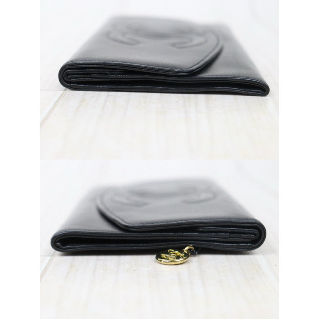 Good ( Rank AB)｜CHANEL Lambskin Black Long Wallet Made In 1991-1994 Year｜W24120911