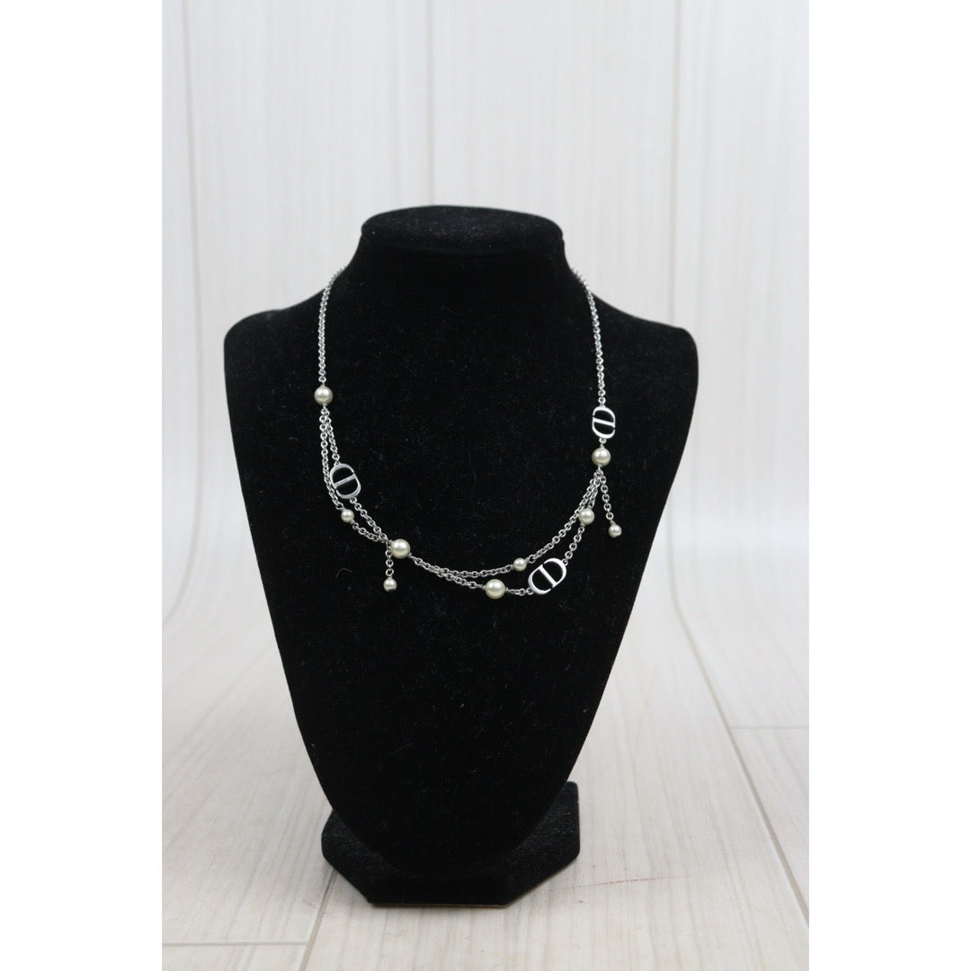 Good ( Rank AB)｜ Dior  CD Pearl Necklace Silver Plated ｜V25100720