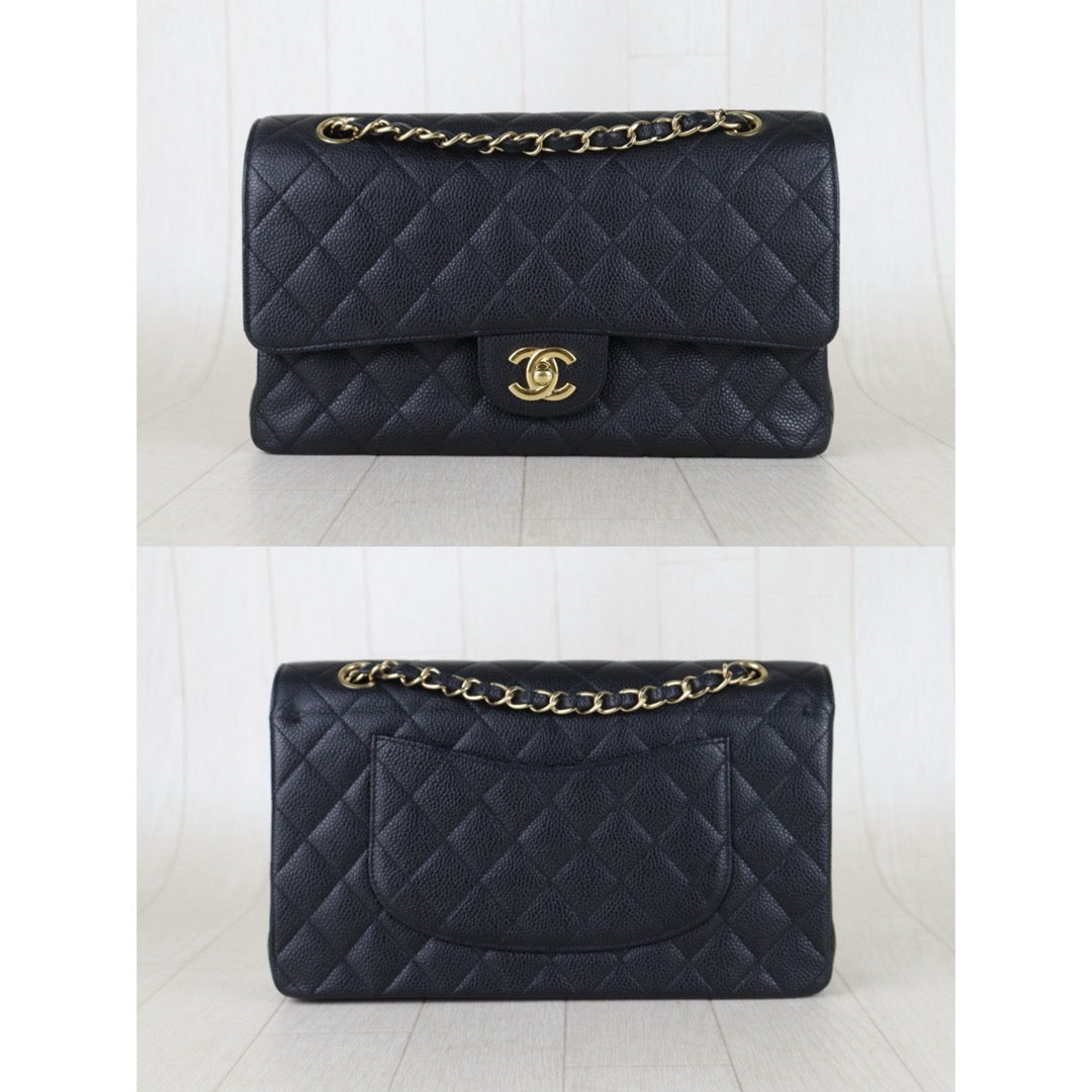 Include Entrupy Certificate of Authenticity｜Very Good ( Rank A)｜ CHANEL Caviar Skin Matrasse Chain Double Flap 25 Shoulder Bag Black Made In 2010-2011Year  ｜S26060202