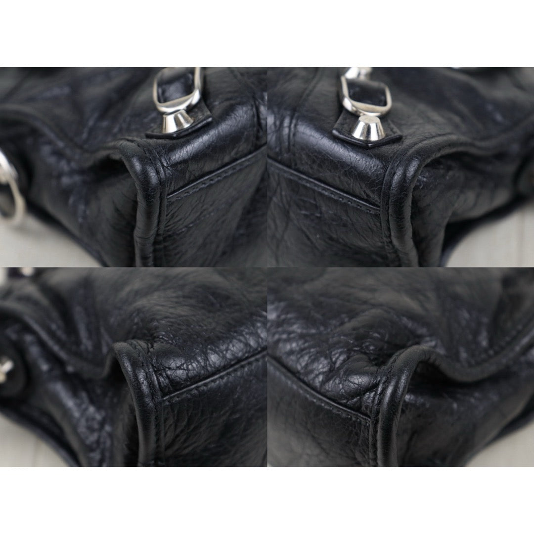 Include Entrupy Certificate of Authenticity｜Good ( Rank AB)｜Balenciaga Oiled Leather Gaint Classic mini city Handbag Shoulder Bag Black｜S26060115