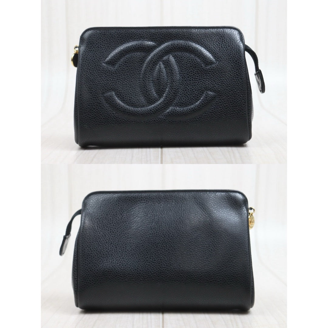 Include Entrupy Certificate of Authenticity｜Very Good ( Rank A)｜CHANEL Caviar Skin Calf Leather Vanity Case Black Made In 1991-1994Year｜26070315