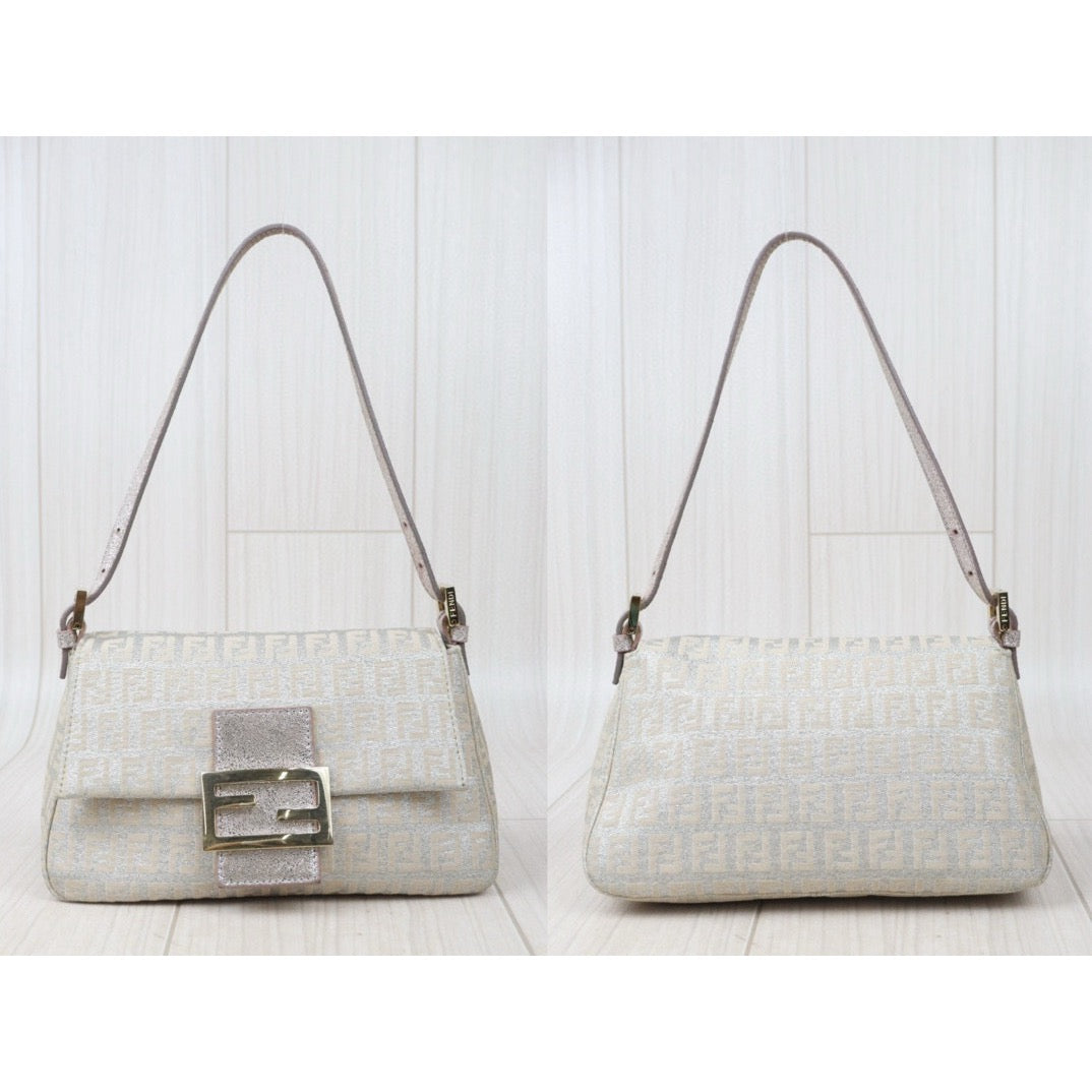 Rank A｜  FENDI Mamma Baguette Shoulder Bag Silver ｜24080603