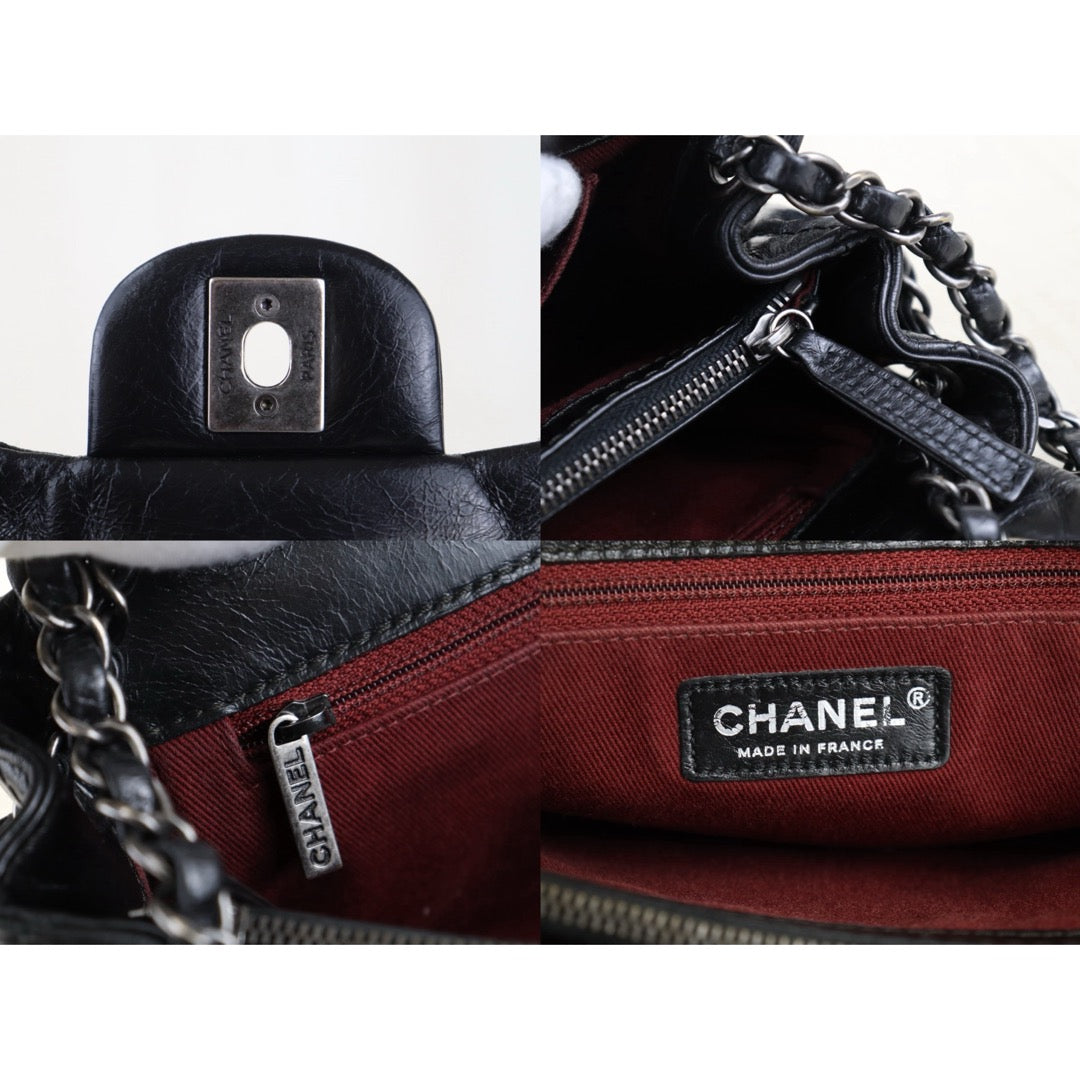 Include Entrupy Certificate of Authenticity｜Very Good ( Rank A)｜ CHANEL  Cire Leather  Chain Single Flap Shoulder Bag Black Made in 2014-2015Year｜S26030815