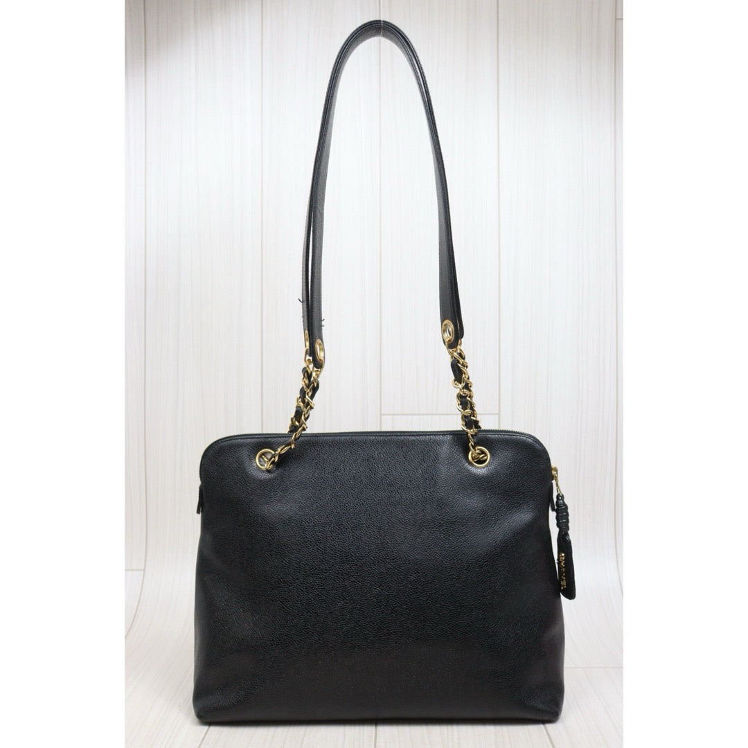 Include Entrupy Certificate of Authenticity｜Good ( Rank AB)｜ CHANEL Caviar Skin  Matrasse Chain Vintage Tote Shoulder Bag Black Made In 1994～1996Year｜S26052302
