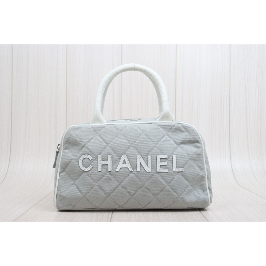 Include Entrupy Certificate of Authenticity｜Good ( Rank AB) ｜CHANEL Vintage Sports Line Quilted Canvas Bowling HanBag Made in 2000-2002 Year｜26082601