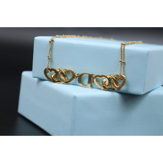 Include Authentic Detective Certificate of Authenticity｜Very Good ( Rank A) ｜ Dior  Heart＆D Necklace Rhinestone Golden Plated ｜V25110617