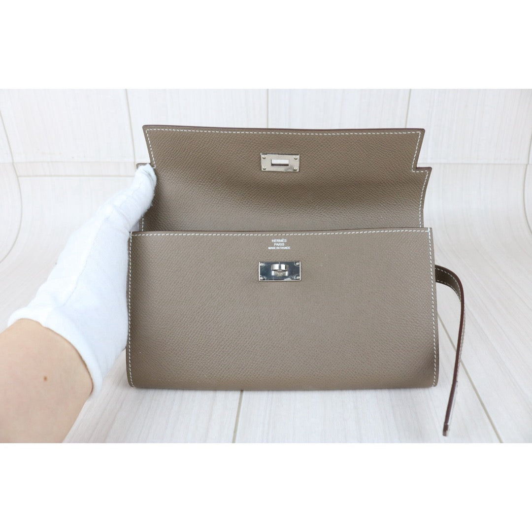 Include Entrupy Certificate of Authenticity｜Good ( Rank AB)｜ HERMES Epsom Kelly Wallet Etoupe Gray X Stamp Made In 2016Year｜X26051704