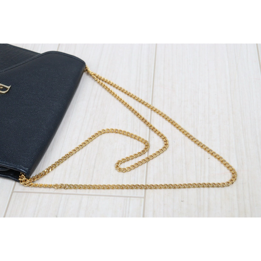 Include Entrupy Certificate of Authenticity｜Good ( Rank AB)｜ Dior  Vintage Chain Shoulder Bag Navy Blue｜26041606
