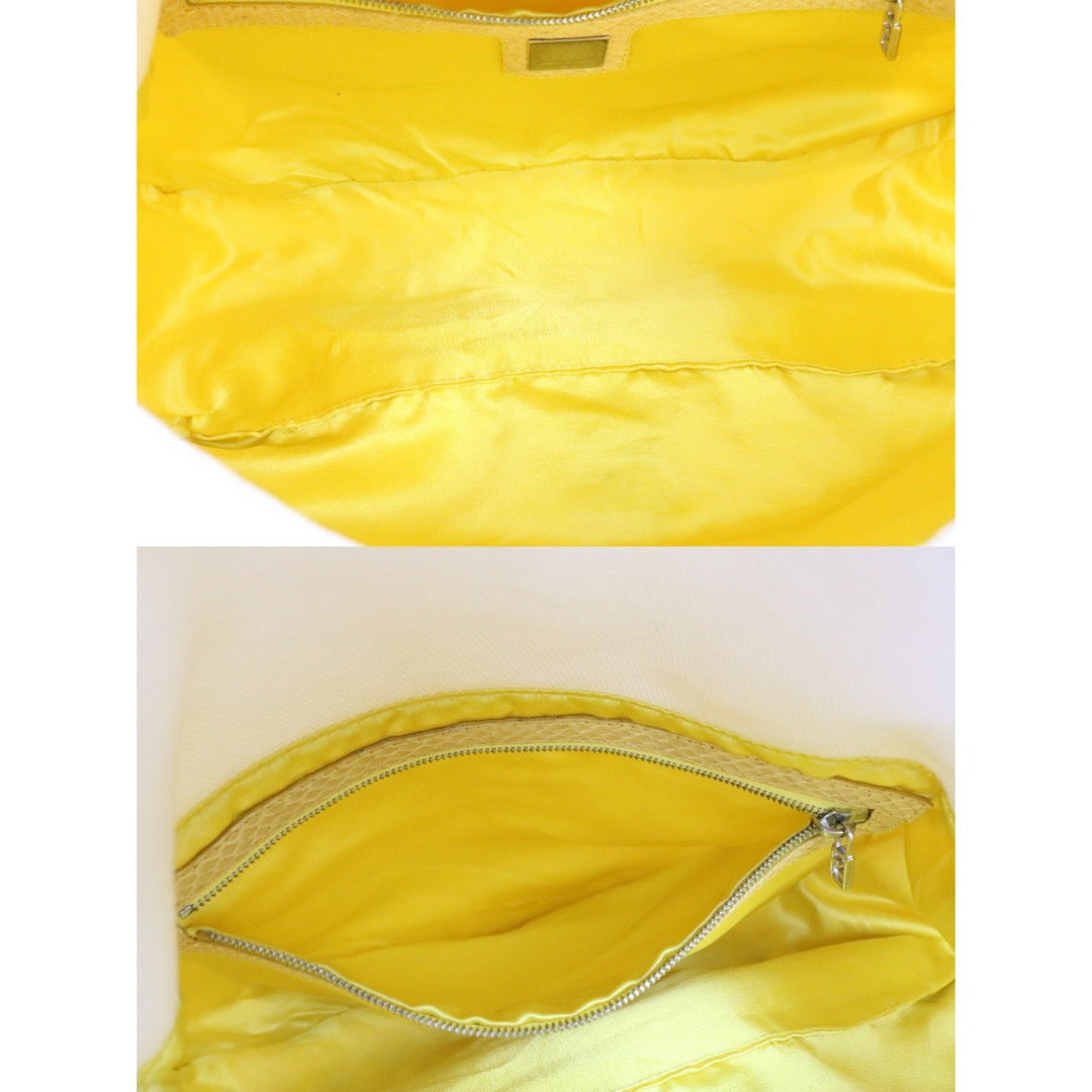 Include Entrupy Certificate of Authenticity｜Good ( Rank AB)｜ FENDI White Denim and Yellow Python Mamma Baguette Shoulder Bag ｜X26090412
