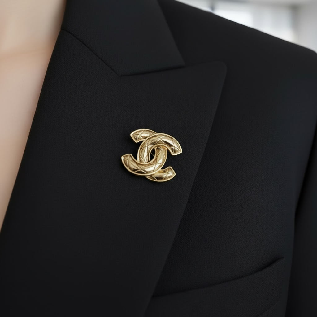 Include Authentic Detective Certificate of Authenticity｜Very Good ( Rank A)｜ CHANEL Vintage Coco Mark 24K Golden Brooch ｜Y26040604