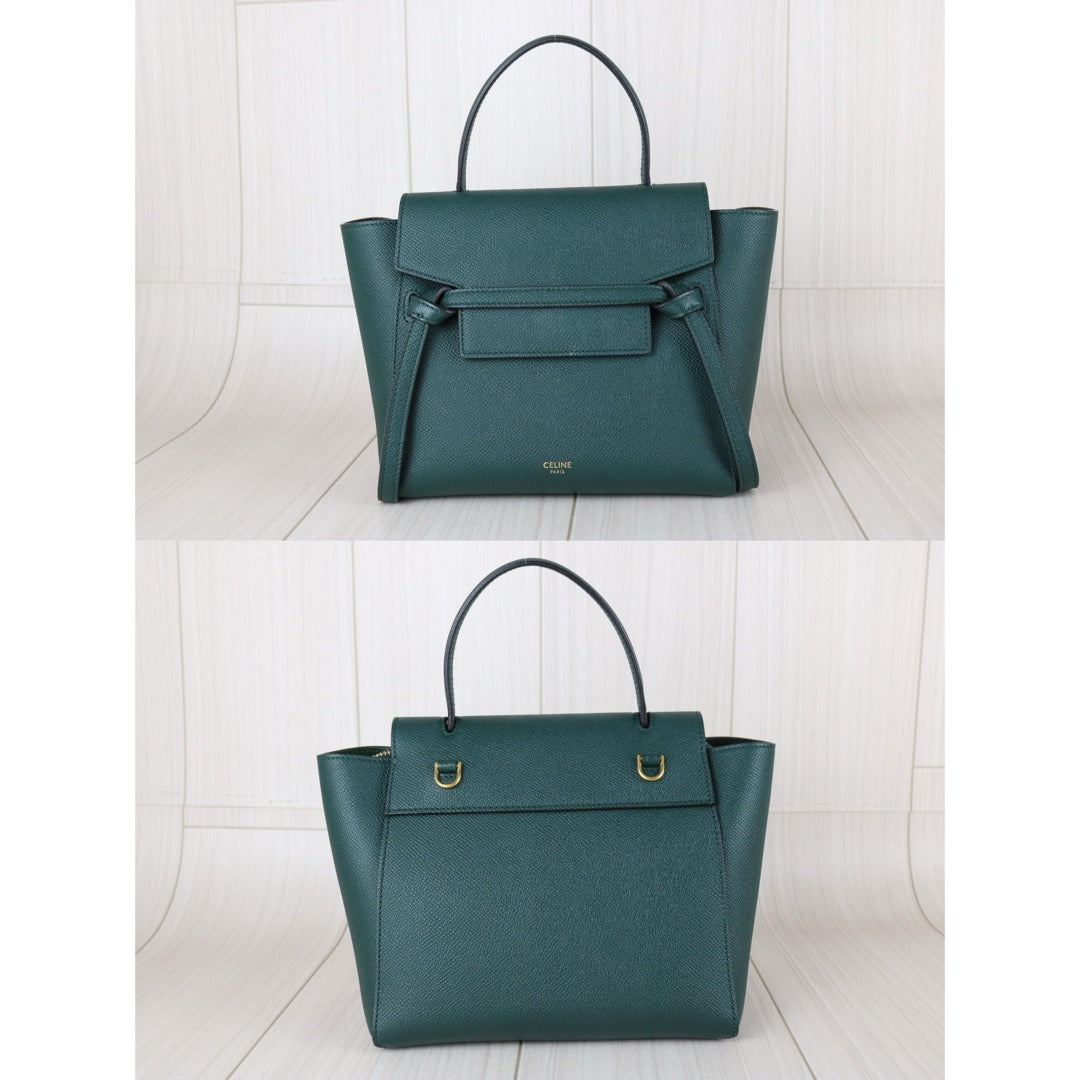 Excellent（Rank SA）｜CELINE Leather Calf Belt Nano Handbag Shoulder Bag Dark Green｜X25082407