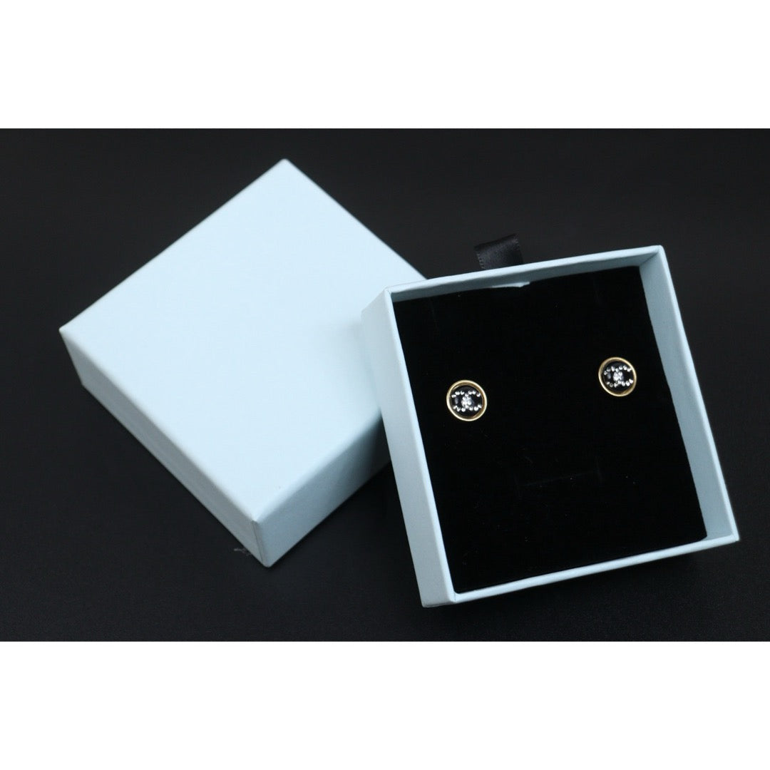 Include Authentic Detective Certificate of Authenticity｜Very Good ( Rank A) ｜CHANEL D20B COCO Mark Black Golden Rhinestone Earrings Made In 2020Year｜S26031027