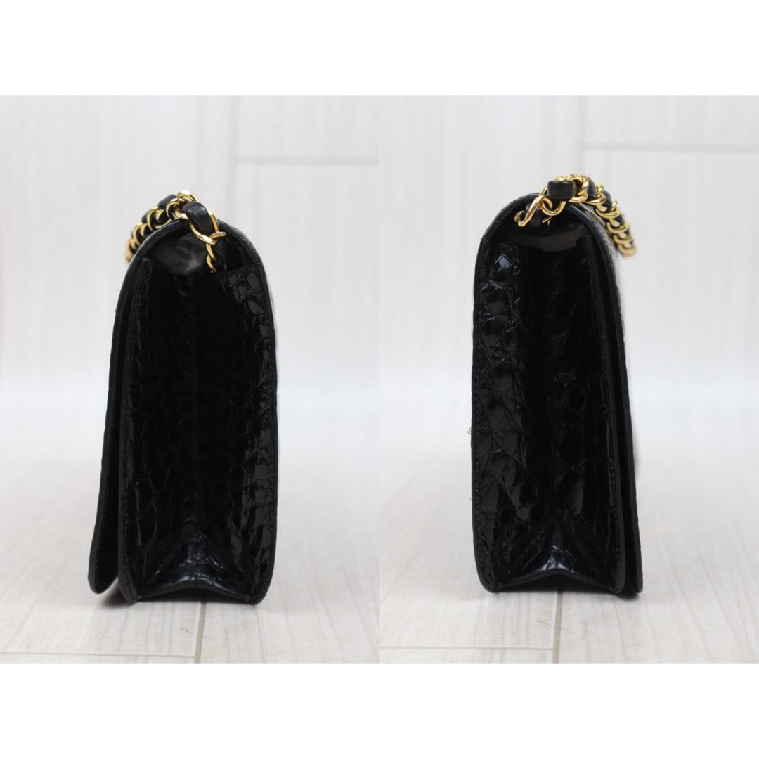 Good ( Rank AB)｜ CHANEL Matelasse Chain Crocodile Skin WOC23 Black  Made in 1986-1988Year ｜25090805