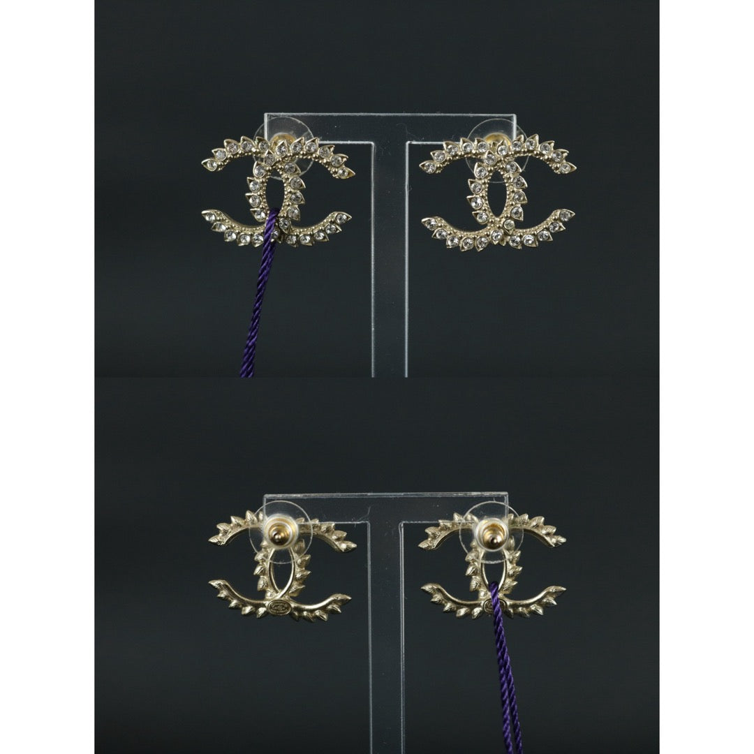 Very Good ( Rank A) ｜ CHANEL C20A Coco Mark Rhinestone Golden  Earrings Made In 2020Year｜S26022607