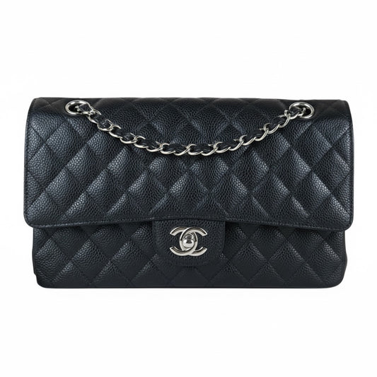 Very Good ( Rank A)｜ CHANEL Caviar Skin Matrasse Chain Double Flap 25 Shoulder Bag Black Made In 2014Year  ｜S26011601