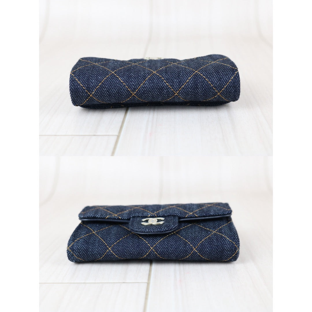 Include Entrupy Certificate of Authenticity｜Excellent（Rank SA）｜Full Set Chanel 26S Denim Classic Card Holder Dark Blue IC Chips Model｜X26041307
