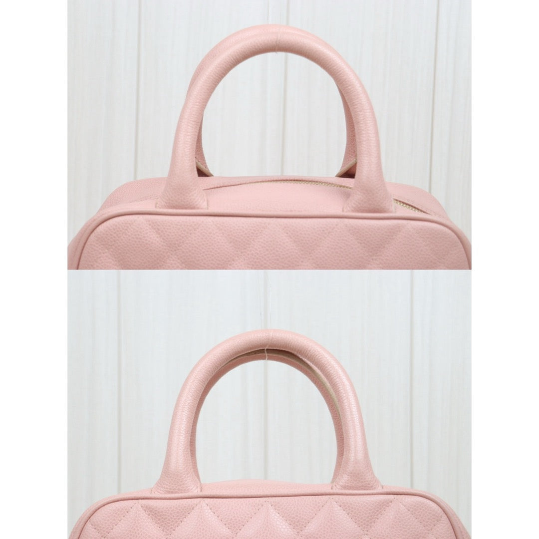 Very Good ( Rank A)｜ CHANEL Caviar Skin Calf Leather Bowling Hand Bag Pink Made In 2003～2004Year｜25122511