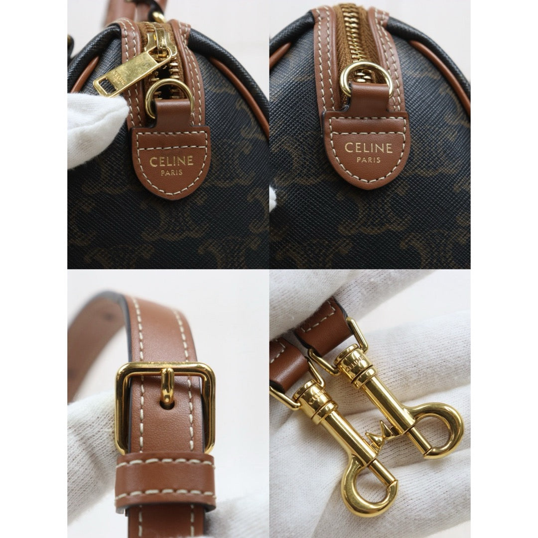 Include Entrupy Certificate of Authenticity｜Very Good ( Rank A)｜ CELINE Macadam Triomphe Poston PM Handbag Bag With Shoulder Strap ｜26060101