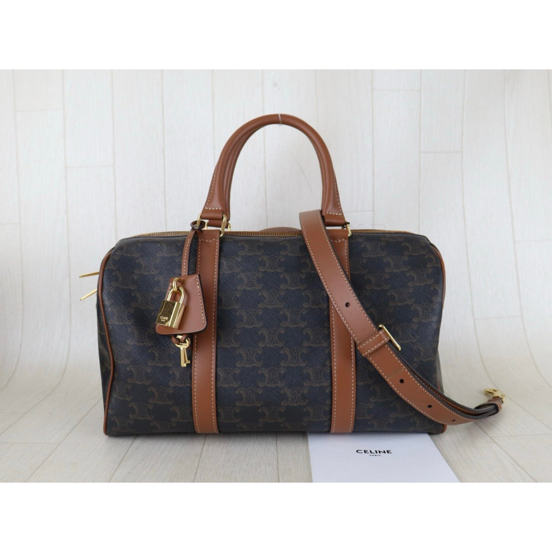 Include Entrupy Certificate of Authenticity｜Good ( Rank AB)｜ Celine Triomphe Boston Hand Bag Shoulder Bag｜S26090708