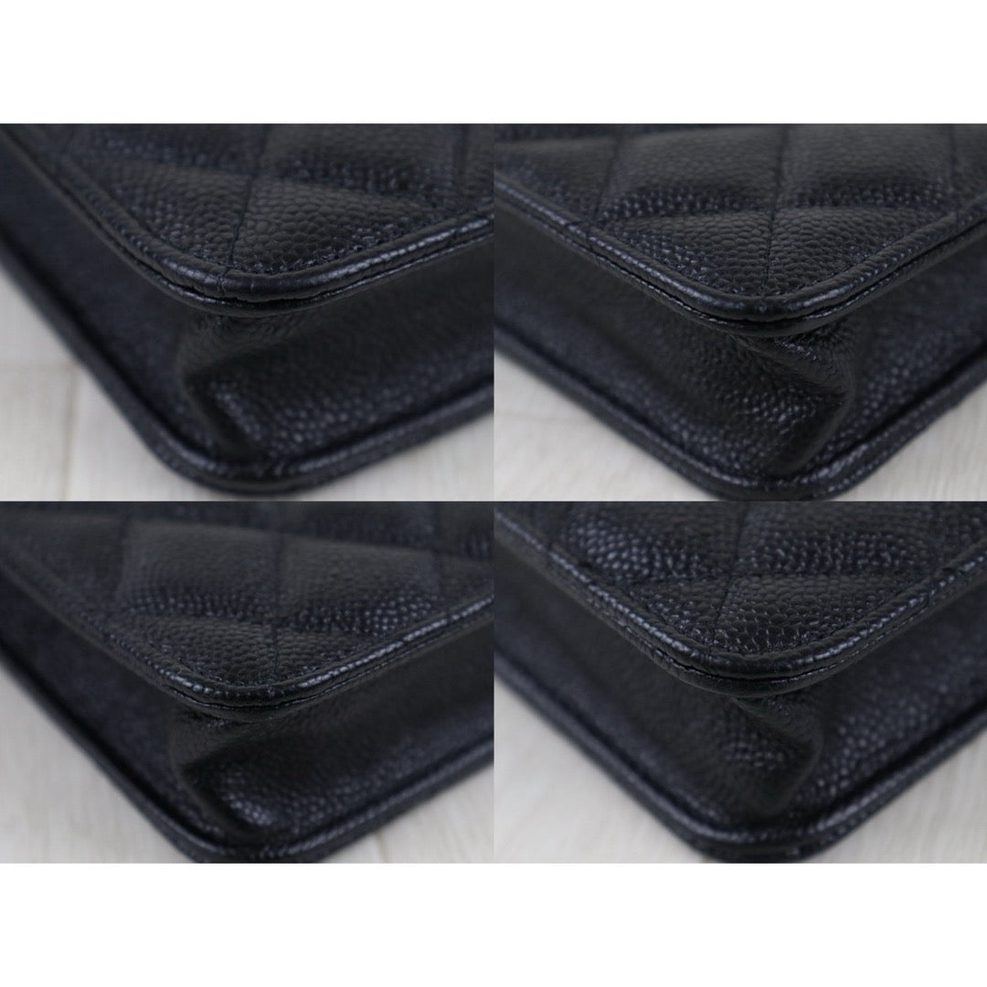 Include Entrupy Certificate of Authenticity｜Excellent（Rank SA）｜Full Set CHANEL 23S Caviar Skin Bow Matrasse Chain Phone Holder Black  IC Chips Model ｜S26051507
