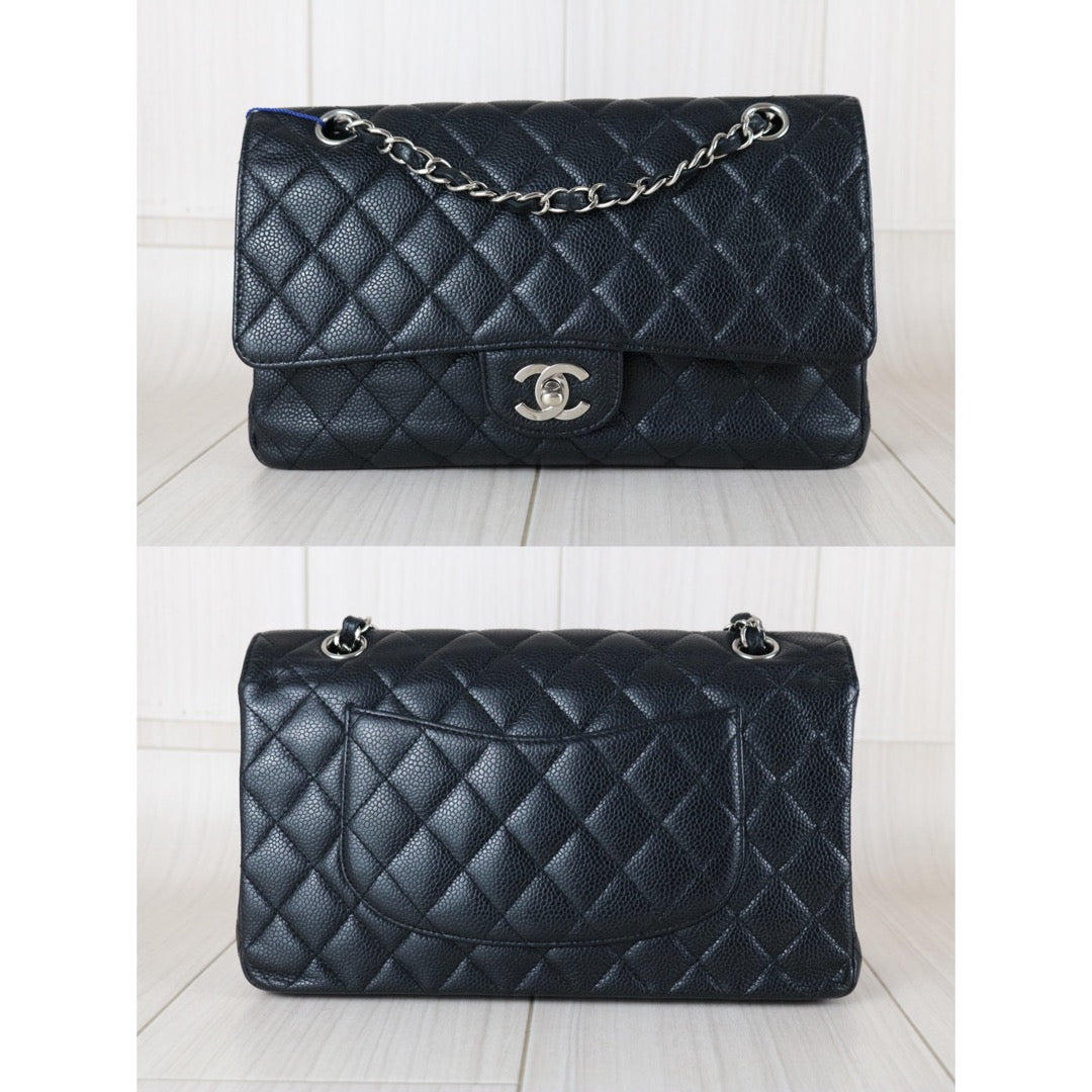 Good ( Rank AB)｜ CHANEL Caviar Skin Matrasse Double Flap 25 Shoulder Bag Black Made In 2009-2010 Year  ｜S25112907