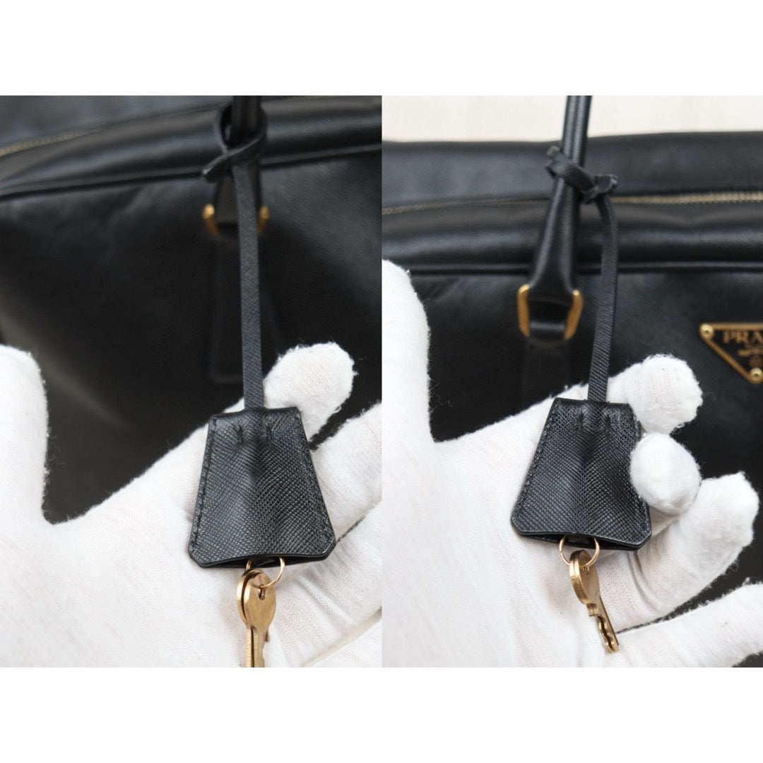 Good ( Rank AB)｜Prada Leather Saffiano Briefcase Handbag Gold Hardware Black｜V25050816
