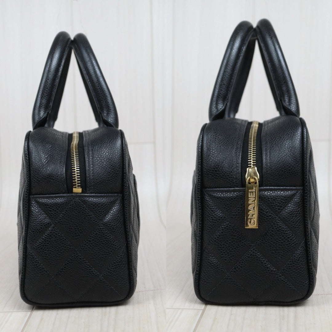 Good ( Rank AB)｜ CHANEL Caviar Skin Leather Calf Leather Bowling Hand Bag Black Made In 2005～2006 Year｜A25091201