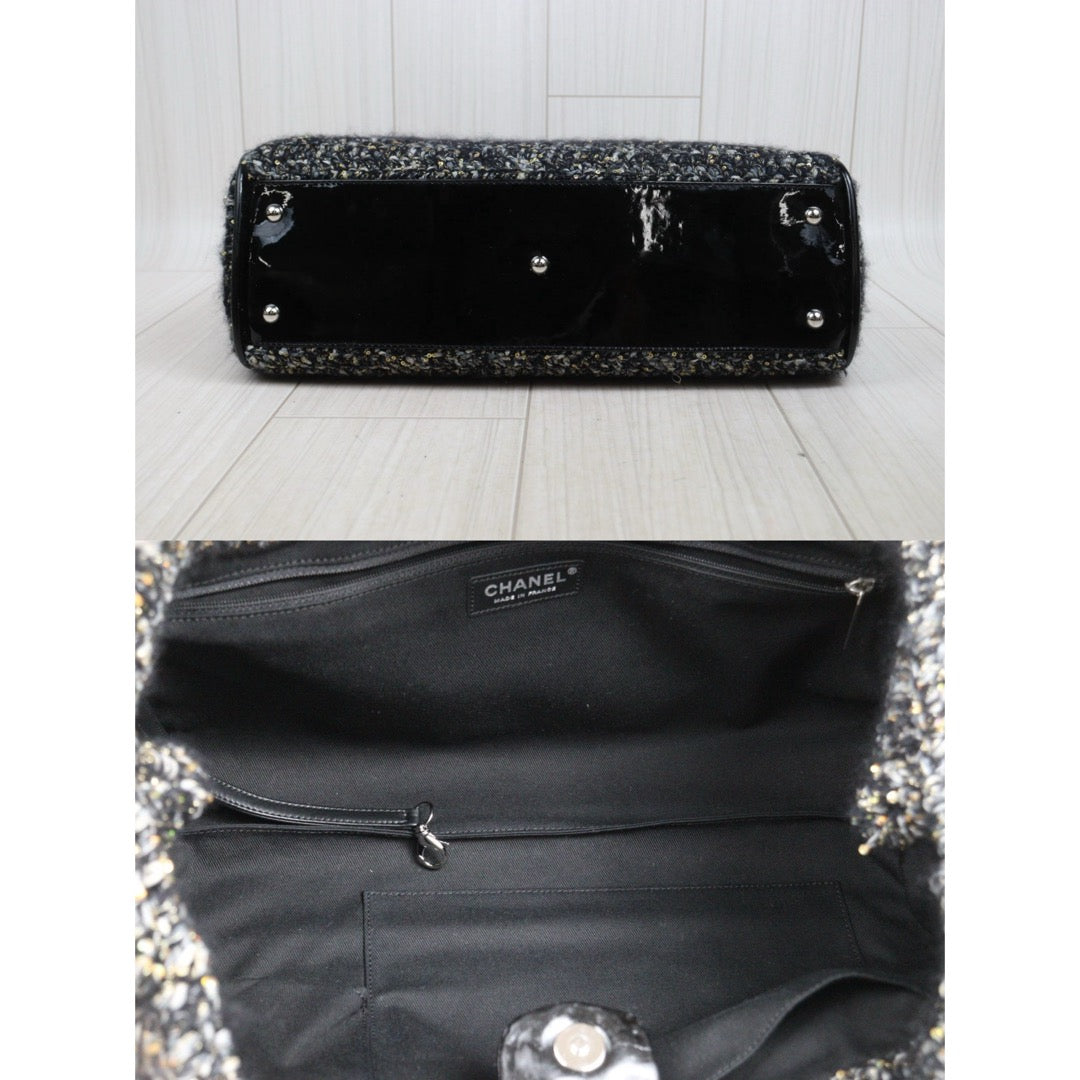 Include Entrupy Certificate of Authenticity｜Good ( Rank AB) ｜ CHANEL  Woolen Matrasse Chain 2 Way ToteBag Shoulder Bag Black Made In 2009-2010Year ｜A26042106