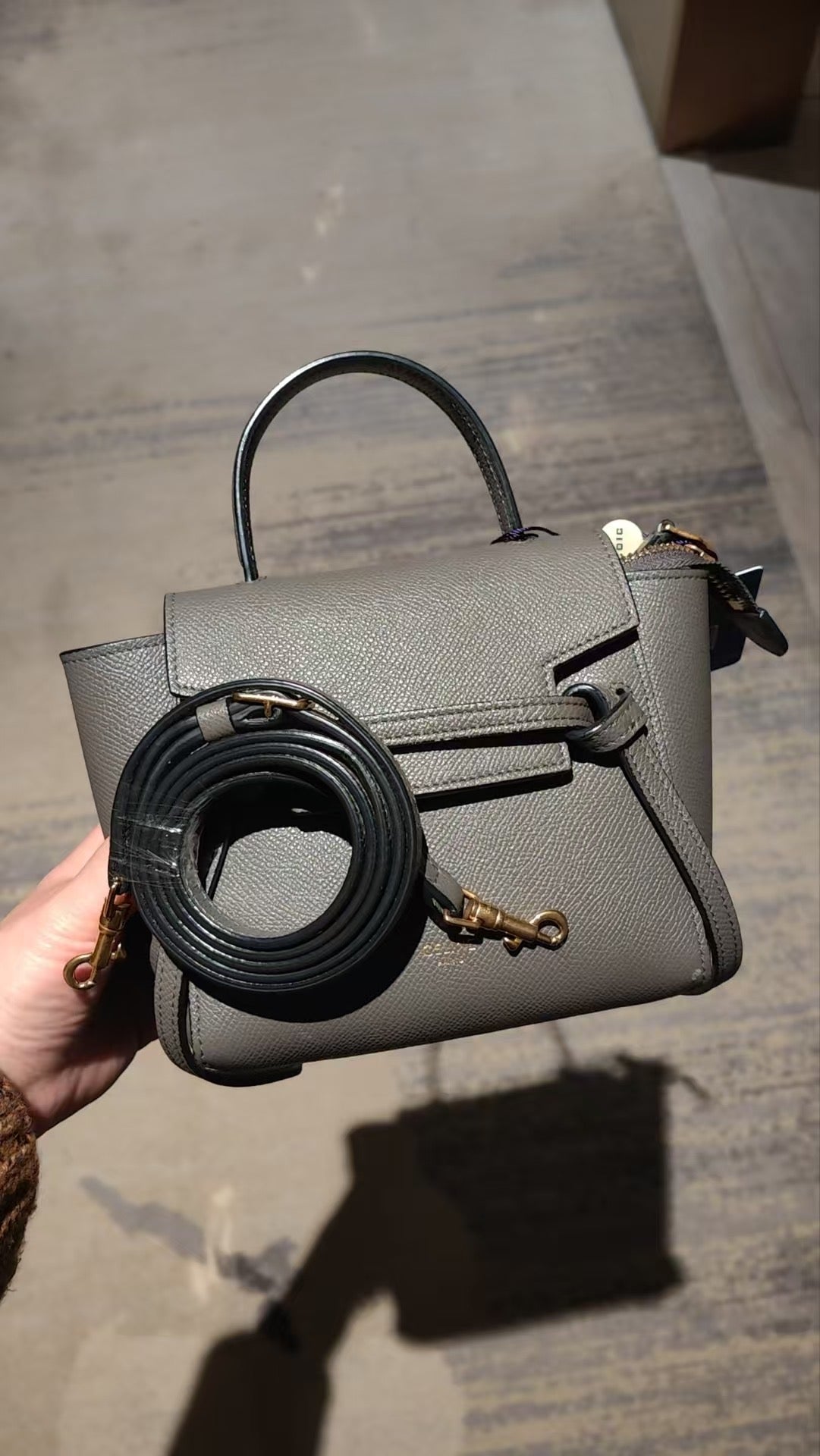 Very Good ( Rank A)｜CELINE Leather Calf Belt Pico Handbag Shoulder Bag Grey