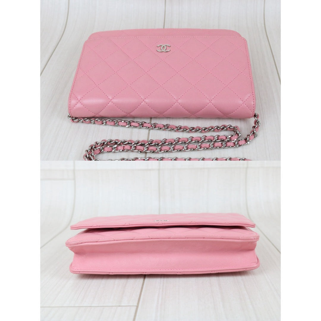Include Entrupy Certificate of Authenticity｜Good ( Rank AB) ｜CHANEL Lambskin Cherry Blossom Pink WOC Chain Bag Made in 2012-2013 Year｜S26081902