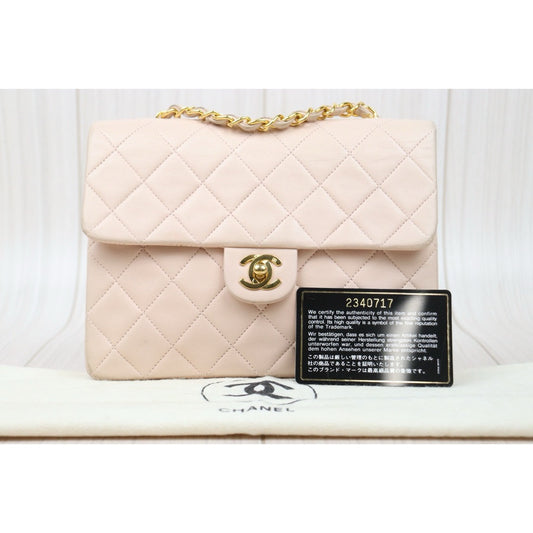 Good ( Rank AB)| CHANEL lambskin Square 20 Shoulder Bag Cherry Pink Made In 1991~1994Year |P24122008