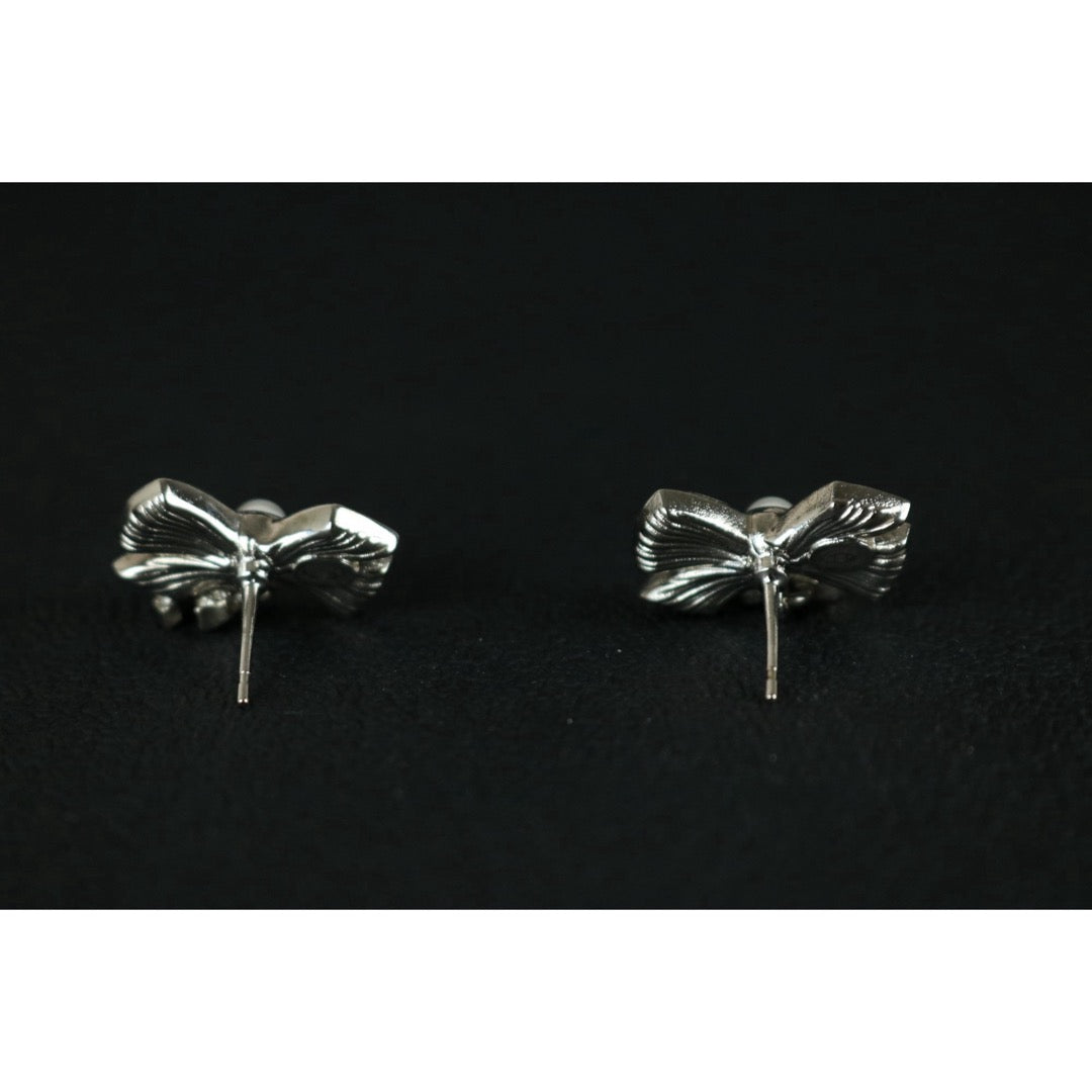 Include Authentic Detective Certificate of Authenticity｜Very Good ( Rank A) ｜CHANEL A22P COCO Mark Bow Pearl Rhinestone Earrings Made In 2022 Year｜S26071001