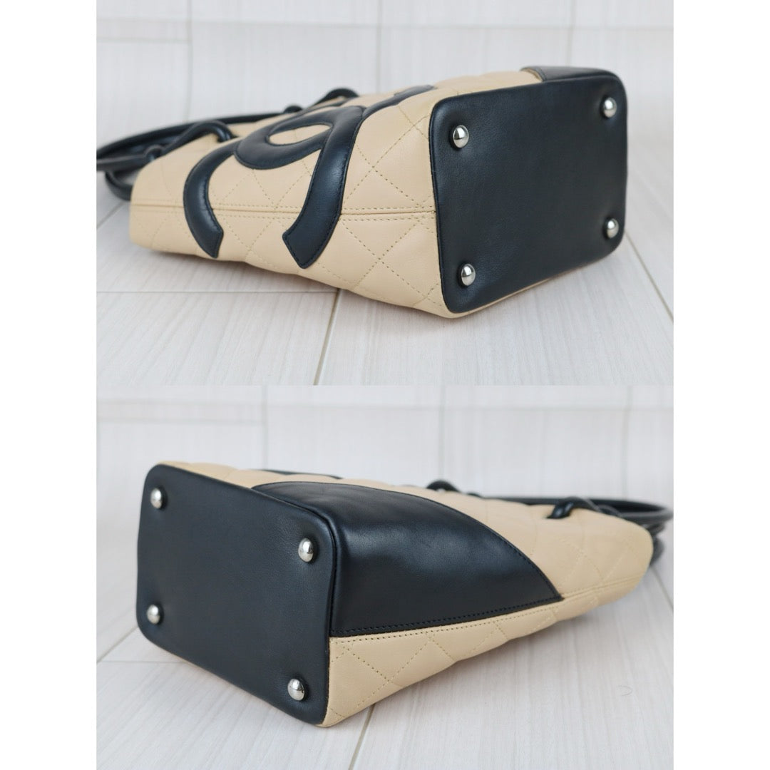 Include Entrupy Certificate of Authenticity｜Good ( Rank AB)｜ CHANEL Cambon Line Calf Leather Mini Tote Bag Beige Made In 2004-2005Year｜Y26051522
