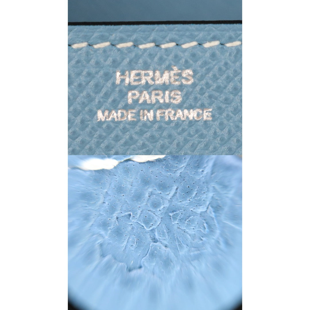 Include Entrupy Certificate of Authenticity｜Very Good ( Rank A)｜ HERMES Goatskin Kelly Long Wallet Etoupe □O Stamp Made In 2011Year Bleu Jean｜X26100708