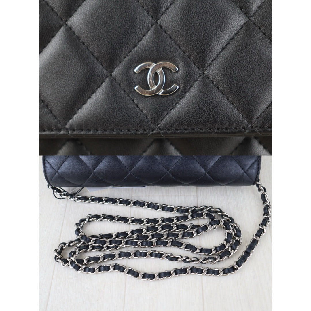 Include Entrupy Certificate of Authenticity｜Very Good ( Rank A)｜CHANEL Lamb Skin WOC Chain Bag Black  IC Chips Model｜Z26092902